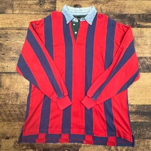 Halifax Outfitters Mens Striped Rugby Shirt Denim Collar Long Sleeve XL